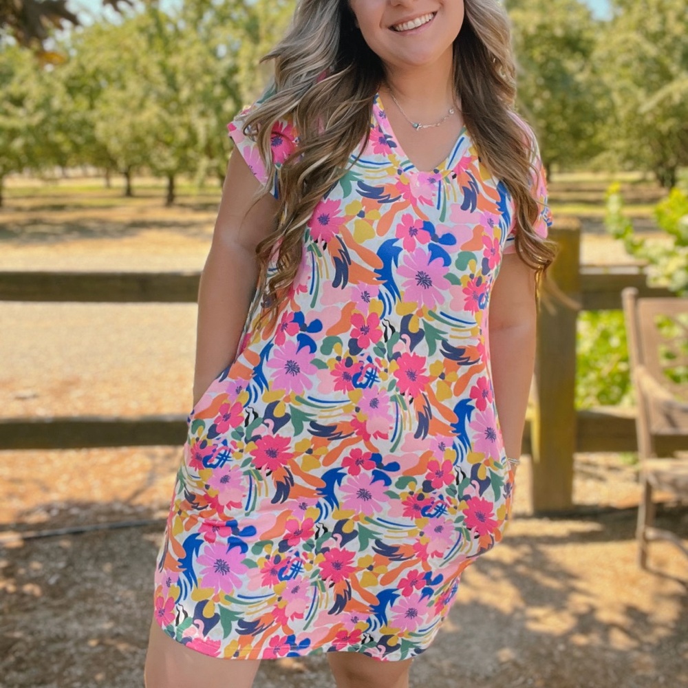 Floral Multicolor V-Neck Dress
